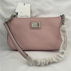 New Calvin Klein leather bag Dusty Rose Leather handle w short silver chain